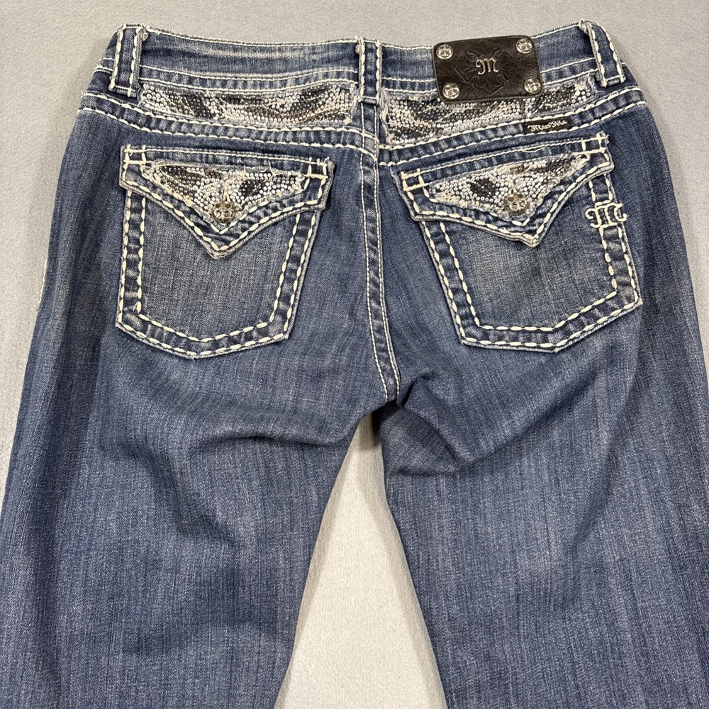Miss Me Jeans EASY Boot WOMENS 29-31 EMBELISHED THICK STITCH SEQUINS WHISKERING
